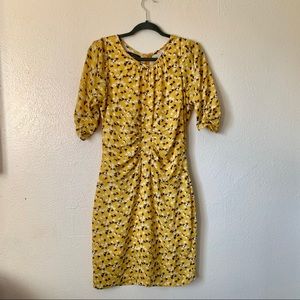 Yellow flower dress with 3/4 sleeves